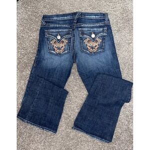 Y2K Plastic By Gly Low Rise‎ Women's Jr. 7 Boot Cut Distressed Embroidered Jeans